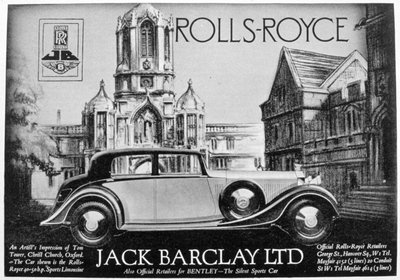 Advertentie voor Jack Barclay Ltd, Rolls-Royce en Bentley dealers, 1935 door Unbekannt