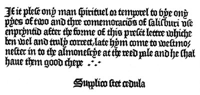 Advertentie voor een boek gedrukt door William Caxton, 15e eeuw, 1893 door Unbekannt