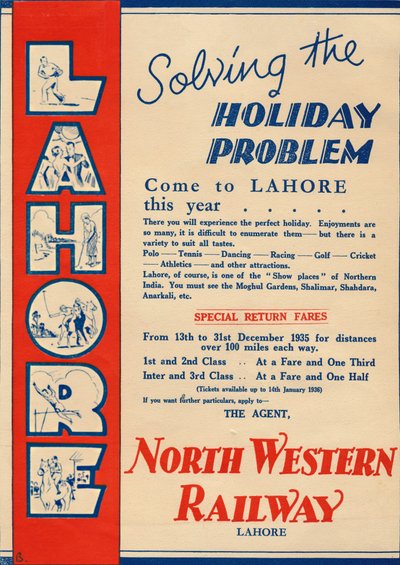 Advertentie voor de North Western Railway ter promotie van reizen naar Lahore door Unbekannt