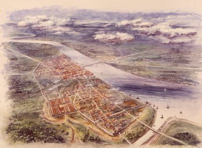 Luchtfoto van Londinium Londen vanuit het noordwesten, 2e eeuw door Unbekannt
