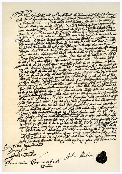 Overeenkomst tussen John Millton en Samuel Symons, 27 april 1667 door Unbekannt