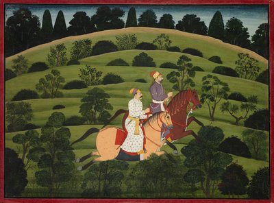 Akrura rijdt naar Dwarka, pagina uit de grote Basohli Bhagavata Purana door Unbekannt