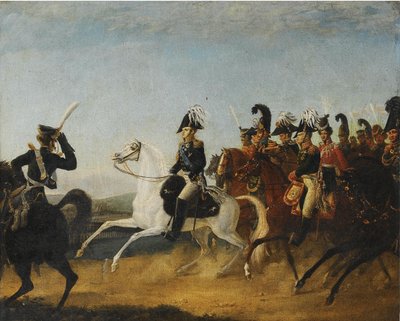 Alexander I van Rusland vergezeld door zijn staf door Unbekannt