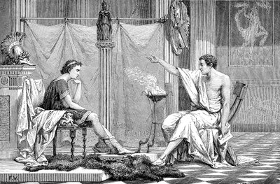 Alexander de Grote 356-323 v.Chr. als jongeling, luisterend naar zijn leraar Aristoteles, ca. 1875 door Unbekannt