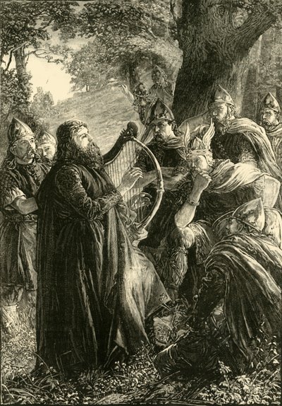 Alfred de Grote, vermomd als een harpspeler, spelend voor Guthrum door Unbekannt