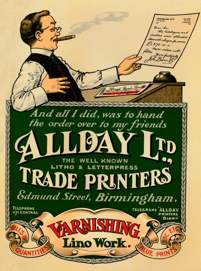 Allday Ltd., Handelsdrukkerij advertentie, 1910 door Unbekannt