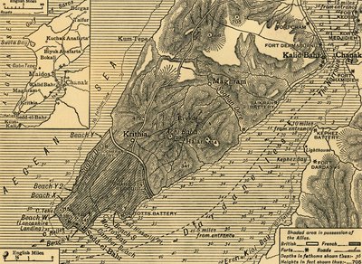 Geallieerde posities op het Gallipoli-schiereiland in Turkije, Eerste Wereldoorlog, juli 1915, ca. 1920 door Unbekannt