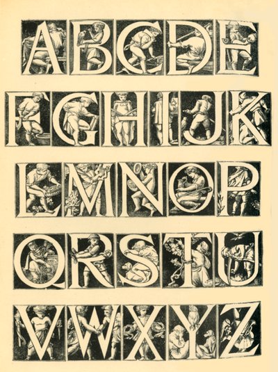 Alfabetontwerp voor tegels, 1864, 1881 door Unbekannt