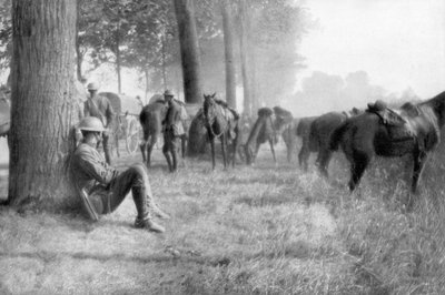 Amerikaanse cavalerie-eenheid in rust, Chemin des Dames, Frankrijk, 1918 door Unbekannt