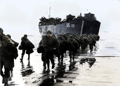 Amerikaanse troepen landen op de stranden van Normandië, 1944 door Unbekannt