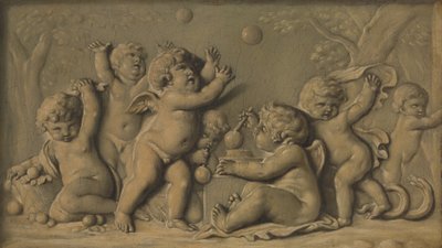 Amorini aan het spelen, een van een paar, 1770-90 door Unbekannt