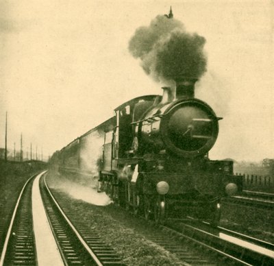 Een locomotief van de Star Class die water oppikt op snelheid, Goring, Great Western Railway, 1930 door Unbekannt