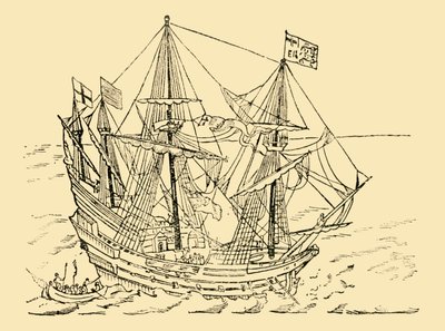 Een Engels schip in de Armada-strijd, ca. 1930 door Unbekannt