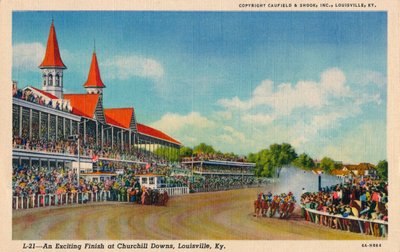 Een spannende finish bij Churchill Downs, Louisville, Ky, ca. 1940 door Unbekannt