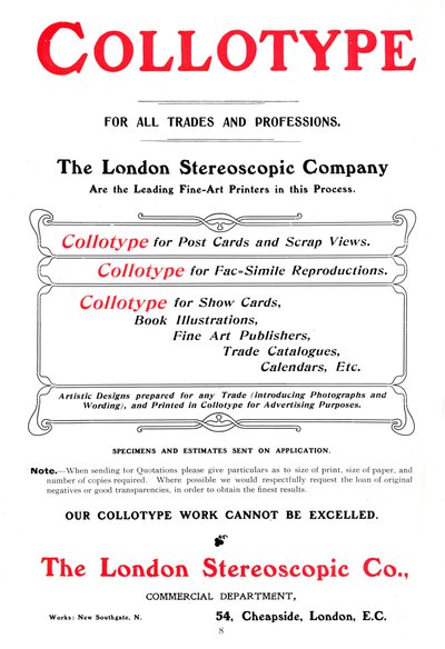 Een advertentie voor het Collotype-proces aangeboden door The London Stereoscopic Company, 1903 door Unbekannt