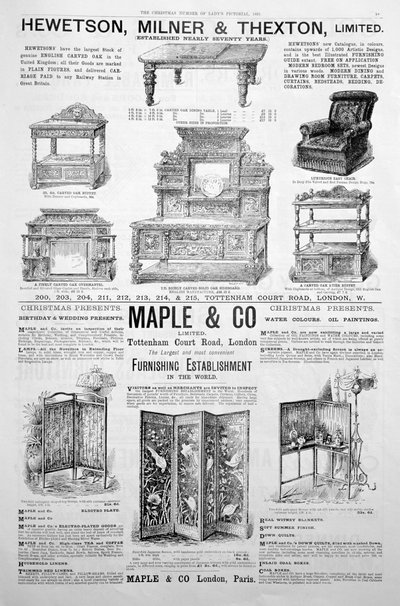 Een advertentiepagina in het tijdschrift Ladys Pictorial van Kerstmis 1891 door Unbekannt