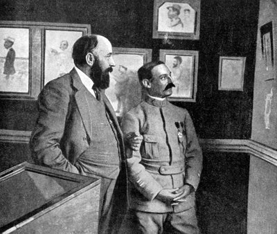 Een tentoonstelling van kunst door Franse soldaten die vechten in Champagne, Frankrijk, Eerste Wereldoorlog, 1915 door Unbekannt