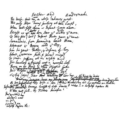 Een uittreksel uit het originele manuscript van Popes vertaling van Homerus, 18e eeuw, 1840 door Unbekannt