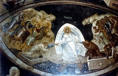 Anastasis, fresco in de parekklesion van de Kerk van Christus in Chora, ca. 1310-1320 door Unbekannt
