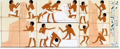 Oude Egyptische beeldhouwers aan het werk aan beelden door Unbekannt