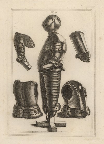 Oud harnas voor John de Courcy, Graaf van Ulster 1, en schouderstuk, armplaat, onderarmplaat van de Hertog van Monmouth 2 door Unbekannt