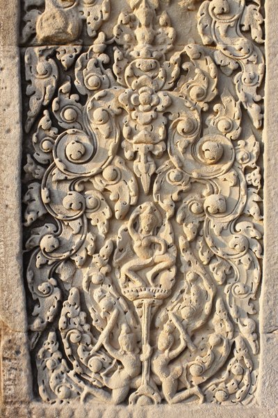 Angkor Wat, gebeeldhouwd detail op muur, bloemen, Siem Reap, Cambodja door Unbekannt
