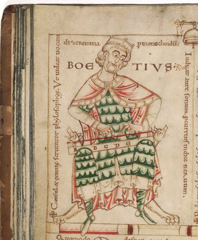 Anicius Manlius Severinus Boethius uit: De institutione musica door Boethius, 12e eeuw door Unbekannt