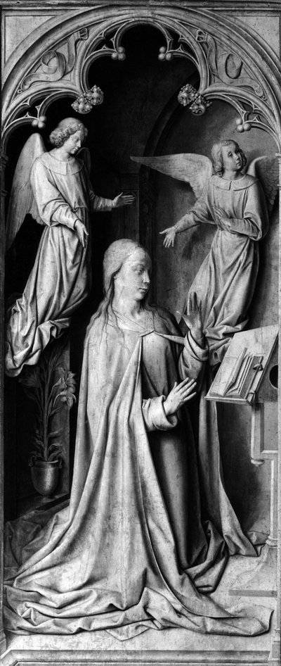 Aankondiging Achterkant van het drieluik, linker deel. Kathedraal Notre Dame, Moulins (Allier) door Unbekannt