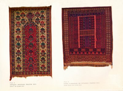 Antiek Bokhara gebedskleed en Sarik Turkoman of Punjdeh gebedskleed, ca. 1920 door Unbekannt