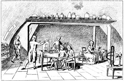 Antoine Laurent Lavoisier, 18e-eeuwse Franse chemicus, onderzoekt ademhaling door Unbekannt