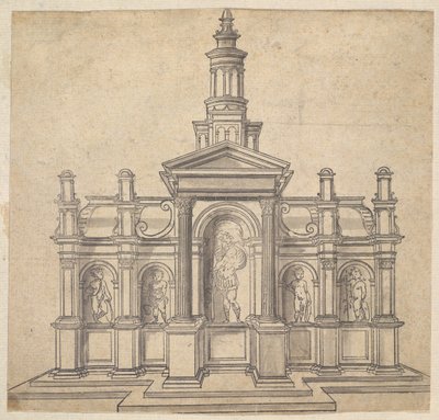 Architectonisch Vormgegeven Tabernakel met een Heilige en Vier Putti, ca. 1530-49 door Unbekannt