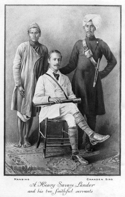 Arnold Henry Savage Landor 1865-1924 en zijn twee trouwe dienaren, 1898 door Unbekannt