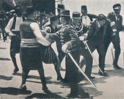Arrestatie van Gavrilo Princip, moordenaar van Aartshertog Franz Ferdinand, 1914 door Unbekannt