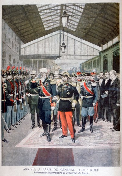 Aankomst van generaal Tchertkoff Chertkov, Russische ambassadeur in Frankrijk, Parijs, 1895 door Unbekannt
