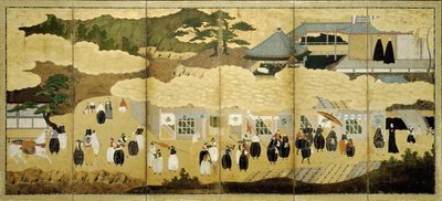 Aankomst van een Portugees schip. Nanban-scherm, ca. 1600 door Unbekannt