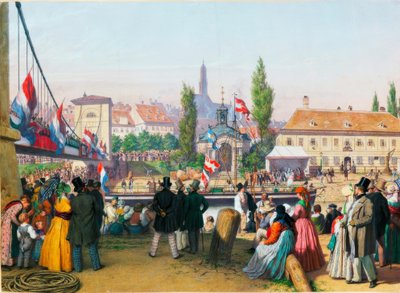 Aankomst van de stoomboot bij het station aan het Donaukanaal, Wenen (1845) door Unbekannt