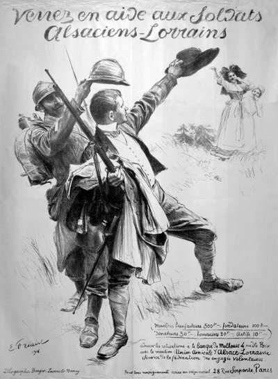 Help de Elzassische soldaten, Franse Eerste Wereldoorlog poster, 1916 door Unbekannt