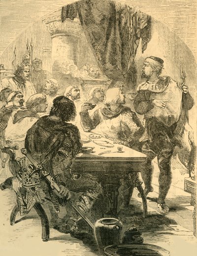 Op een banket gegeven door Harold, ontvangt hij het nieuws van de invasie van de Normandiërs, c1890 door Unbekannt