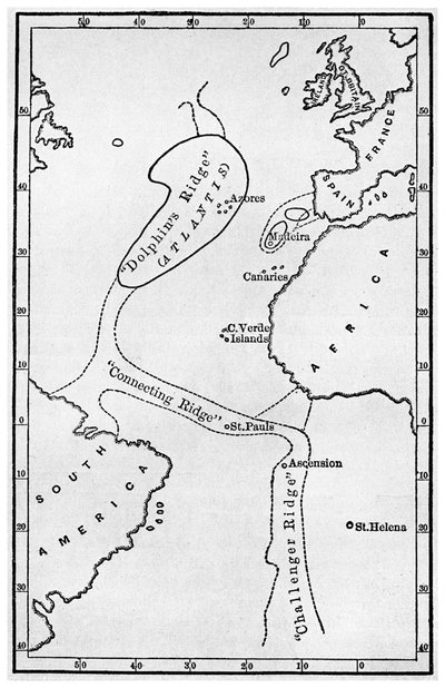 Atlantis: een kaart die de locatie van het mythische continent toont, ca. 1882, 1956 door Unbekannt