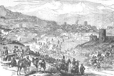Aanval op een Afreedi-stad, ca. 1880 door Unbekannt