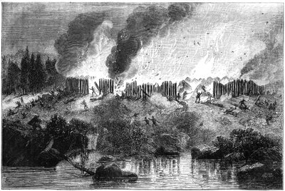 Aanval op het Pequot Fort, 1637 ca. 1880 door Unbekannt