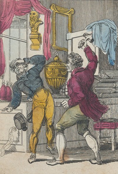 Veilingmeester & advocaat, veilingmeester die een slechte partij afslaat, begin 19e eeuw door Unbekannt