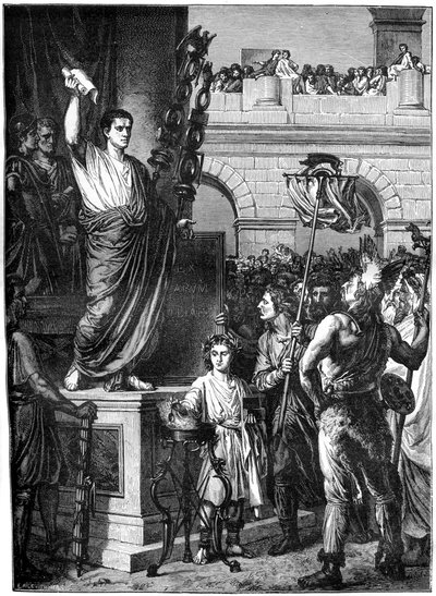 Augustus presenteert de grondwet, Lyon, Frankrijk, 10 v.Chr. 1882-1884 door Unbekannt
