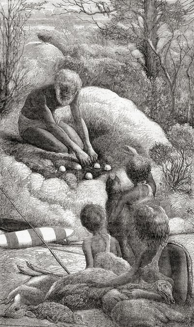 Australische aboriginals onderzoeken het nest van een megapode door Unbekannt