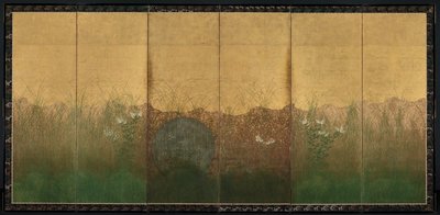 Herfstavond met Volle Maan op de Musashino Vlakte, begin 1600s door Unbekannt