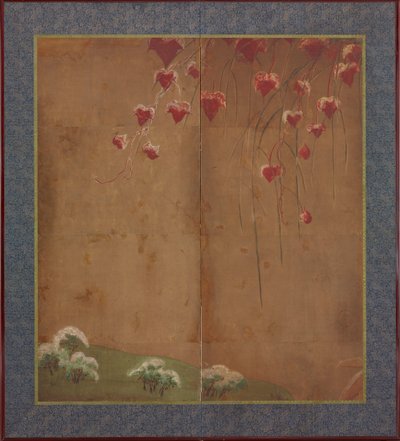 Herfstwijngaard, verre bomen en sneeuw, Edo-periode, 1615-1868 door Unbekannt