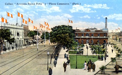 Avenida Saenz Pena en Plaza Casanave, Callao, Peru, ca. 1900s door Unbekannt