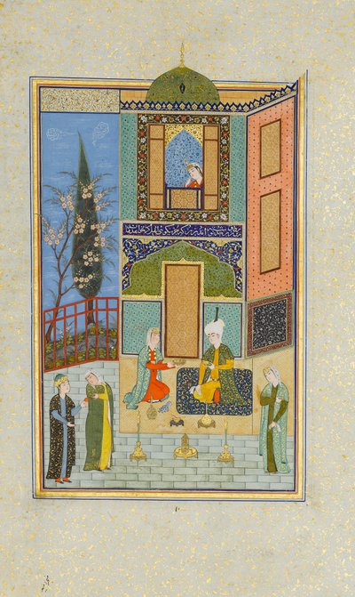 Bahram Gur in het Groene Paleis op Maandag, Folio uit een Khamsa Quintet van Nizami door Unbekannt