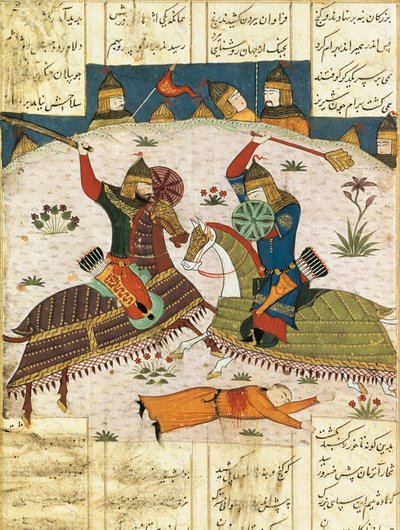 Nachtelijke aanval van Bahram Shubina op het kamp van Khusrau Parviz, ca. 1420 door Unbekannt