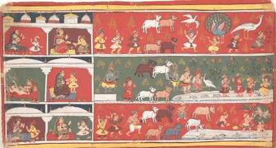 Bakasura, de kraandemon, arriveert in Brindavan... een verspreide Bhagavata Purana, ca. 1700 door Unbekannt